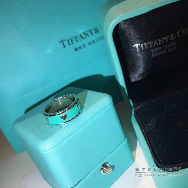 Tiffany純銀飾品 蒂芙尼女士專櫃爆款純銀琺瑯綠桃心戒指  zgt1773